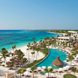 Secrets Akumal resort arial with beach and pool