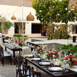 Dinner reception setup on the plaza akumal wedding venue at Secrets Akumal Riviera Maya