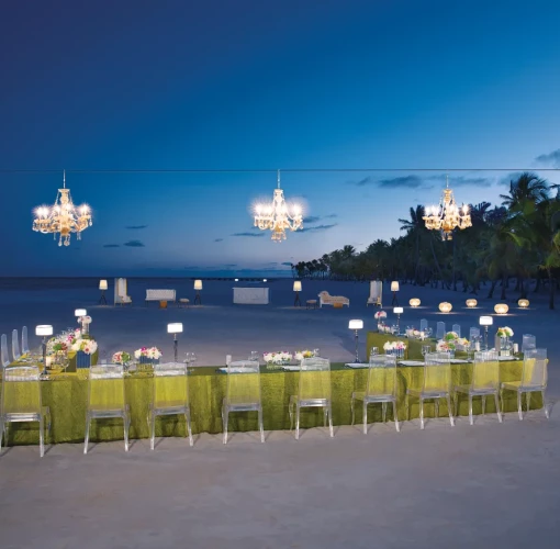 Dinner reception on the beach at Secrets Cap Cana Resort and Spa