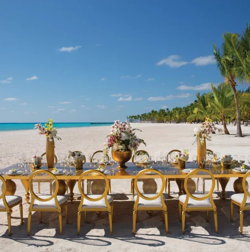 Dinner reception on the beach at Secrets Cap Cana Resort and Spa