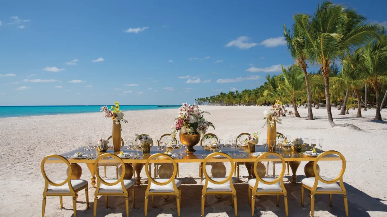 Dinner reception on the beach at Secrets Cap Cana Resort and Spa