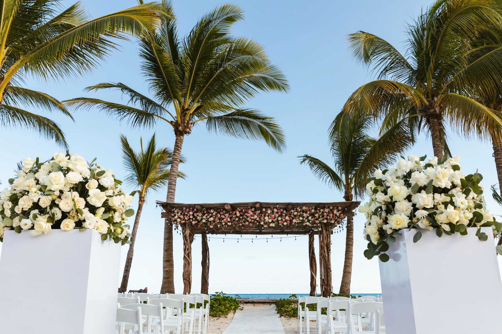 Dinner reception on the beach at Secrets Moxche