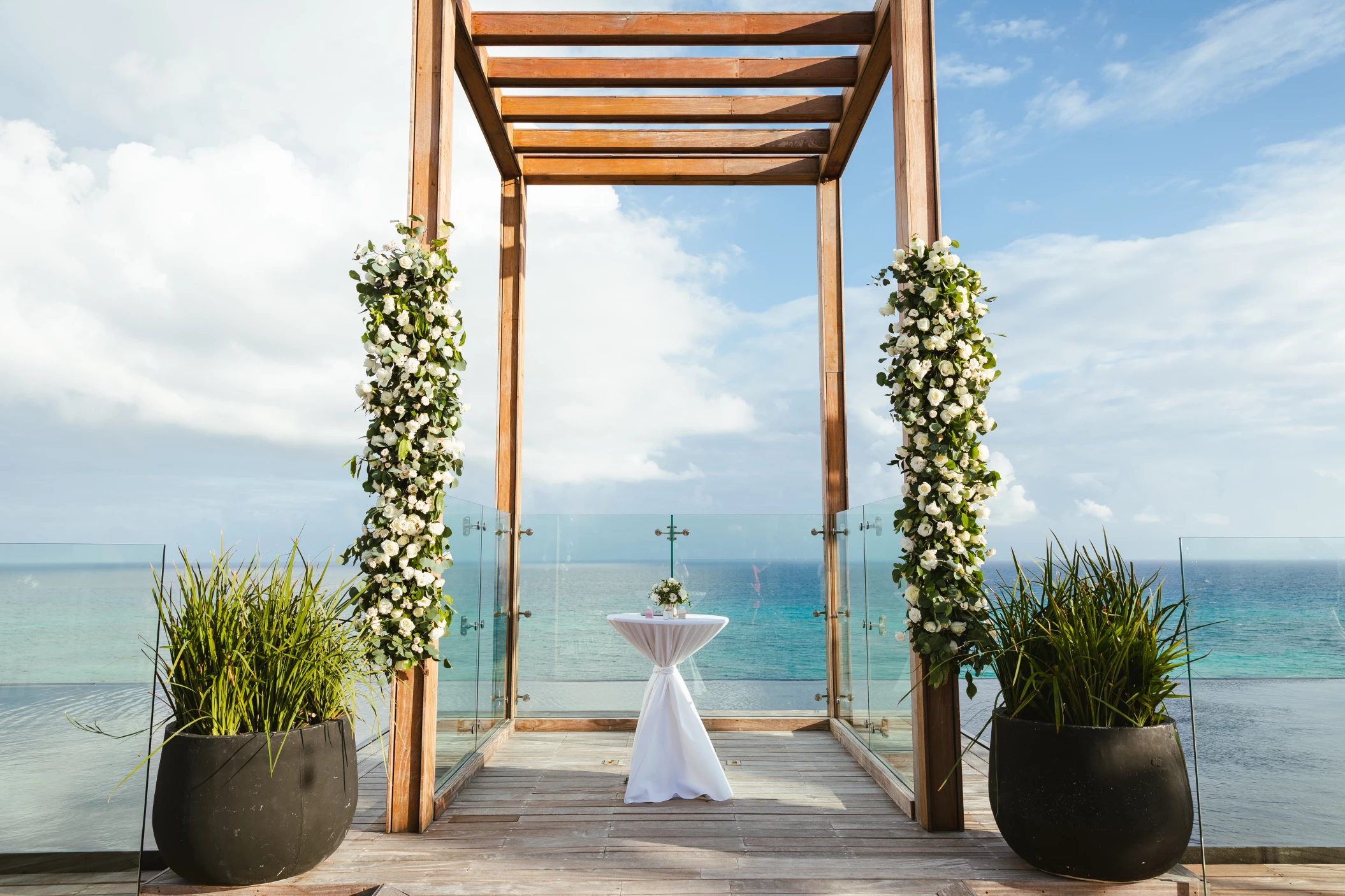 Ceremony decor on the sky wedding gazebo at Secrets Moxche