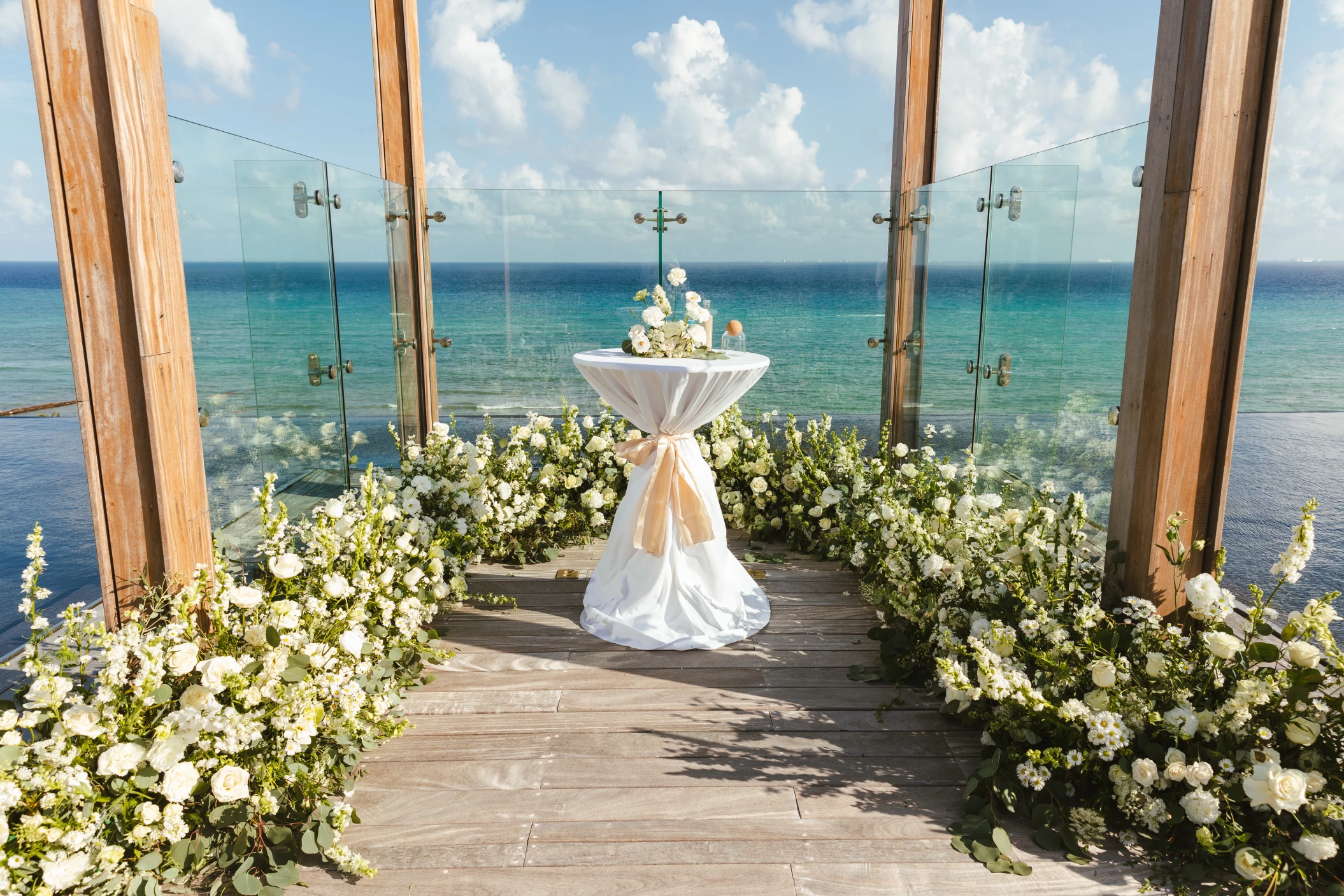 Ceremony decor on the sky wedding gazebo at Secrets Moxche