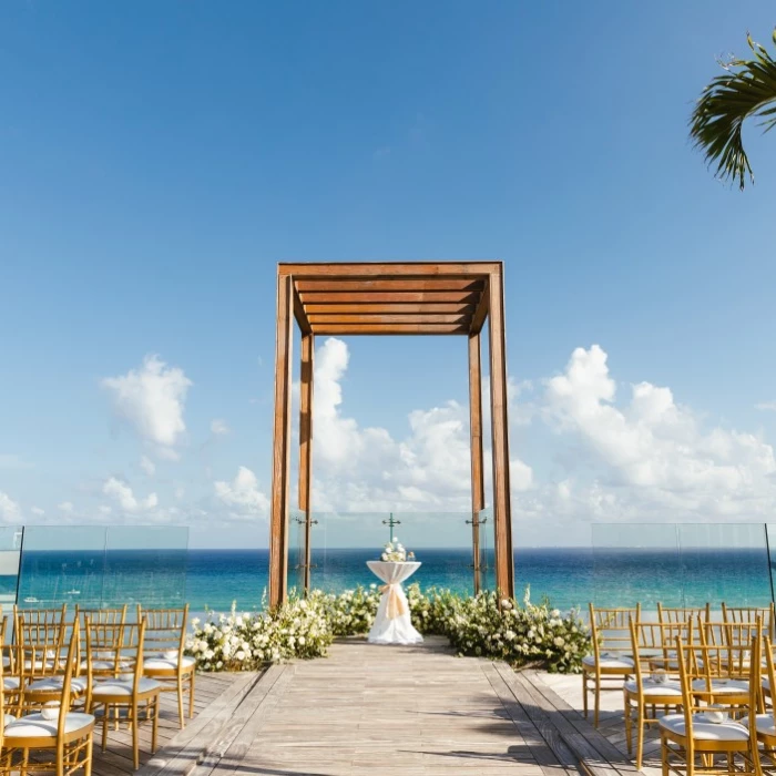 Ske wedding gazebo setup at Secrets Moxche resort.