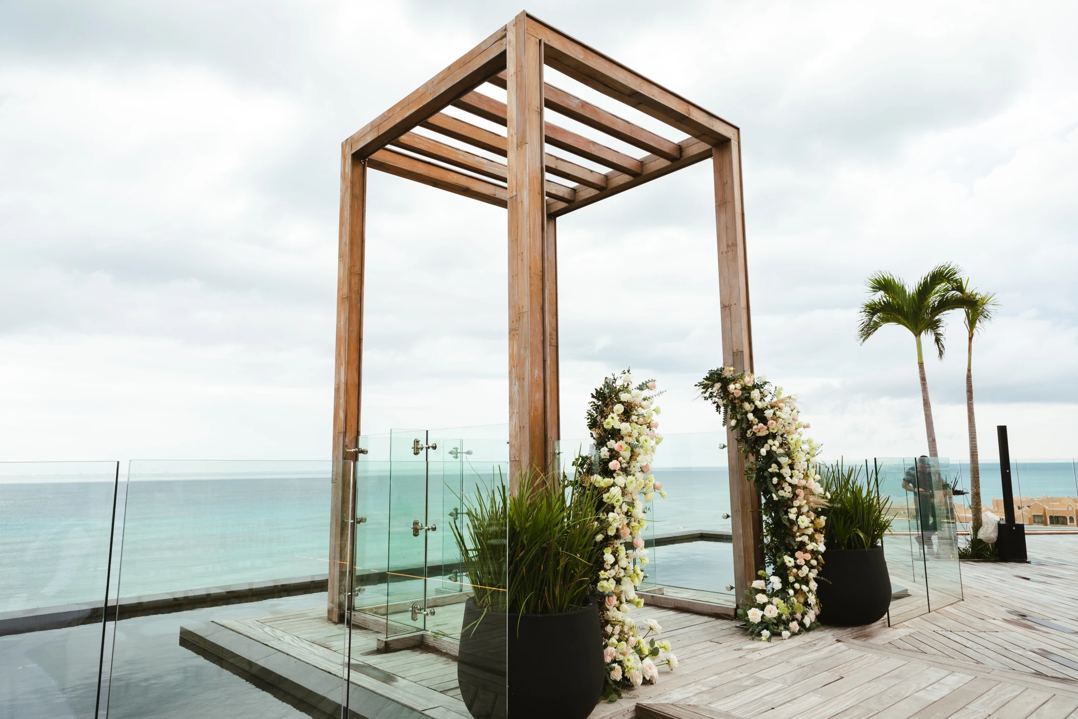 Ceremony decor on the sky wedding gazebo at Secrets Moxche