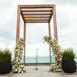 Ceremony decor on the sky wedding gazebo at Secrets Moxche