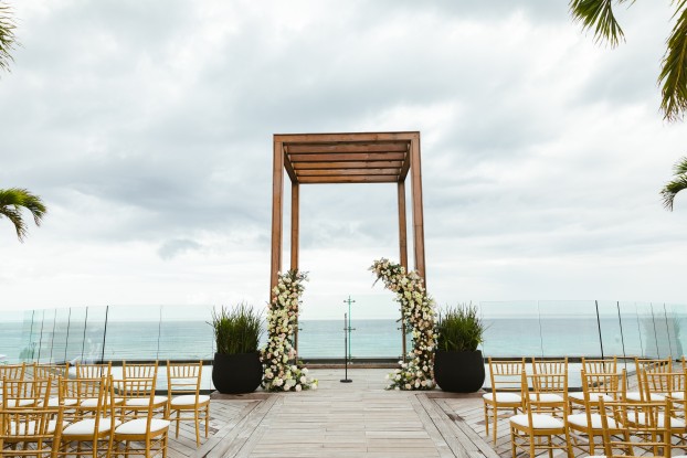 Ceremony decor on the sky wedding gazebo at Secrets Moxche