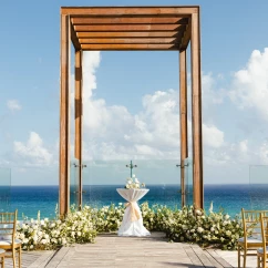 Ceremony decor on the sky wedding gazebo at Secrets Moxche