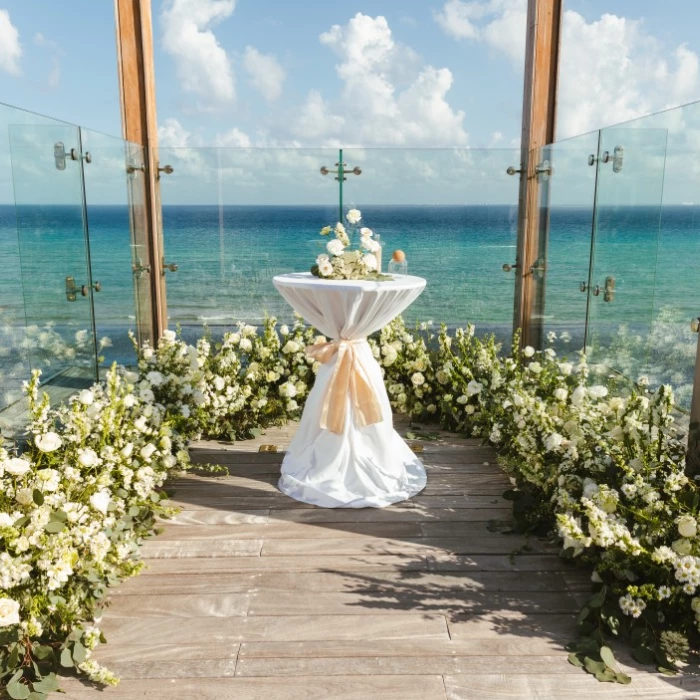 Sky wedding gazebo setup at Secrets Moxche resort.