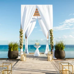 Ceremony decor on the sky wedding gazebo at Secrets Moxche