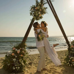 Couple on the beach wedding venue at Secrets Playa Mujeres Golf and Spa