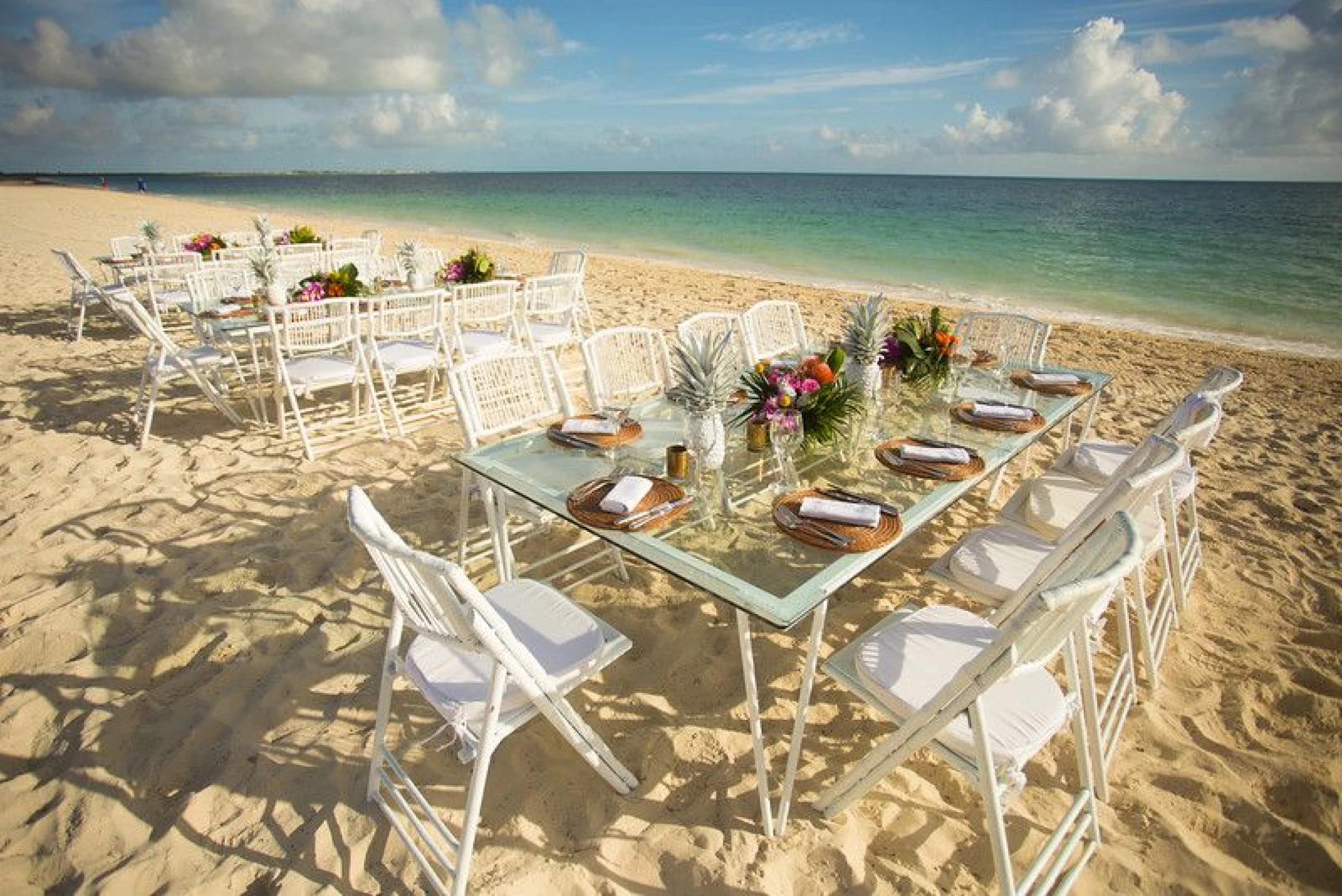 reception on the beach wedding venue at Secrets Playa Mujeres Golf and Spa