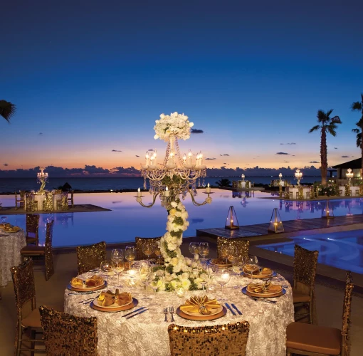 Secrets Playa Mujeres Golf & Spa Resort Wedding set up at the main pool