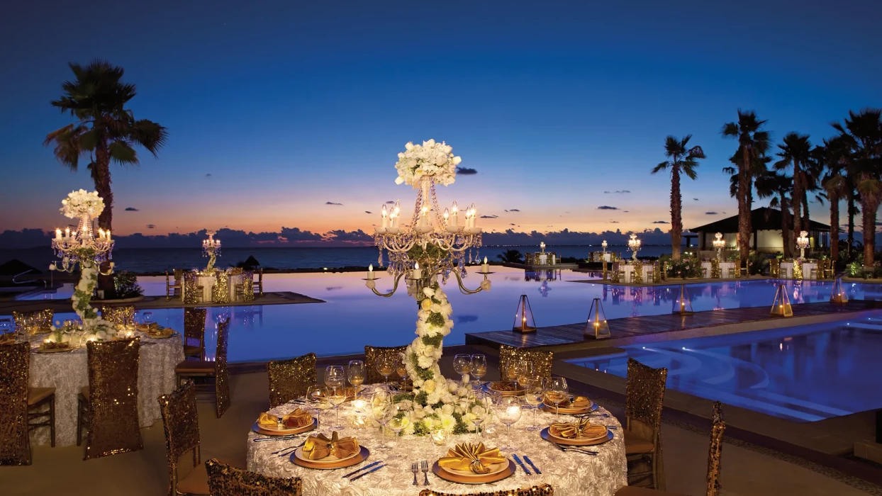 Secrets Playa Mujeres Golf & Spa Resort Wedding set up at the main pool