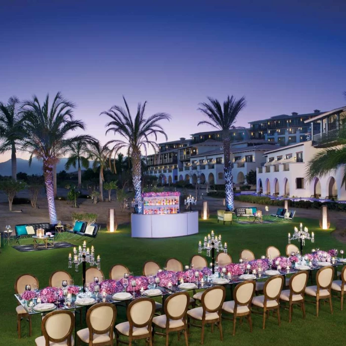 Dinner reception on the west garden at Secrets Puerto Los Cabos Golf & Spa Resort