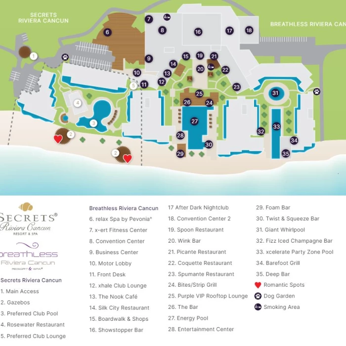 Resort map of Secrets Riviera Cancun