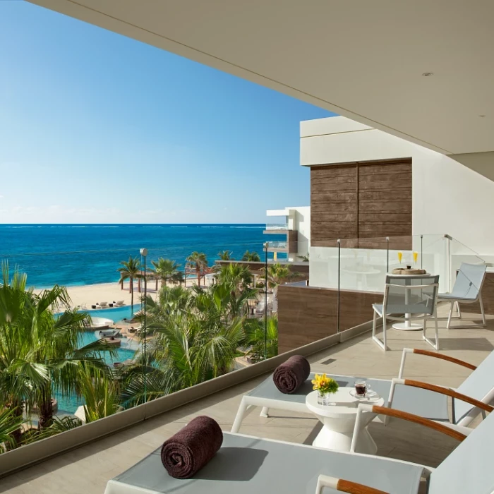 Balcony view to the pool and oceanview at Secrets Riviera Cancun