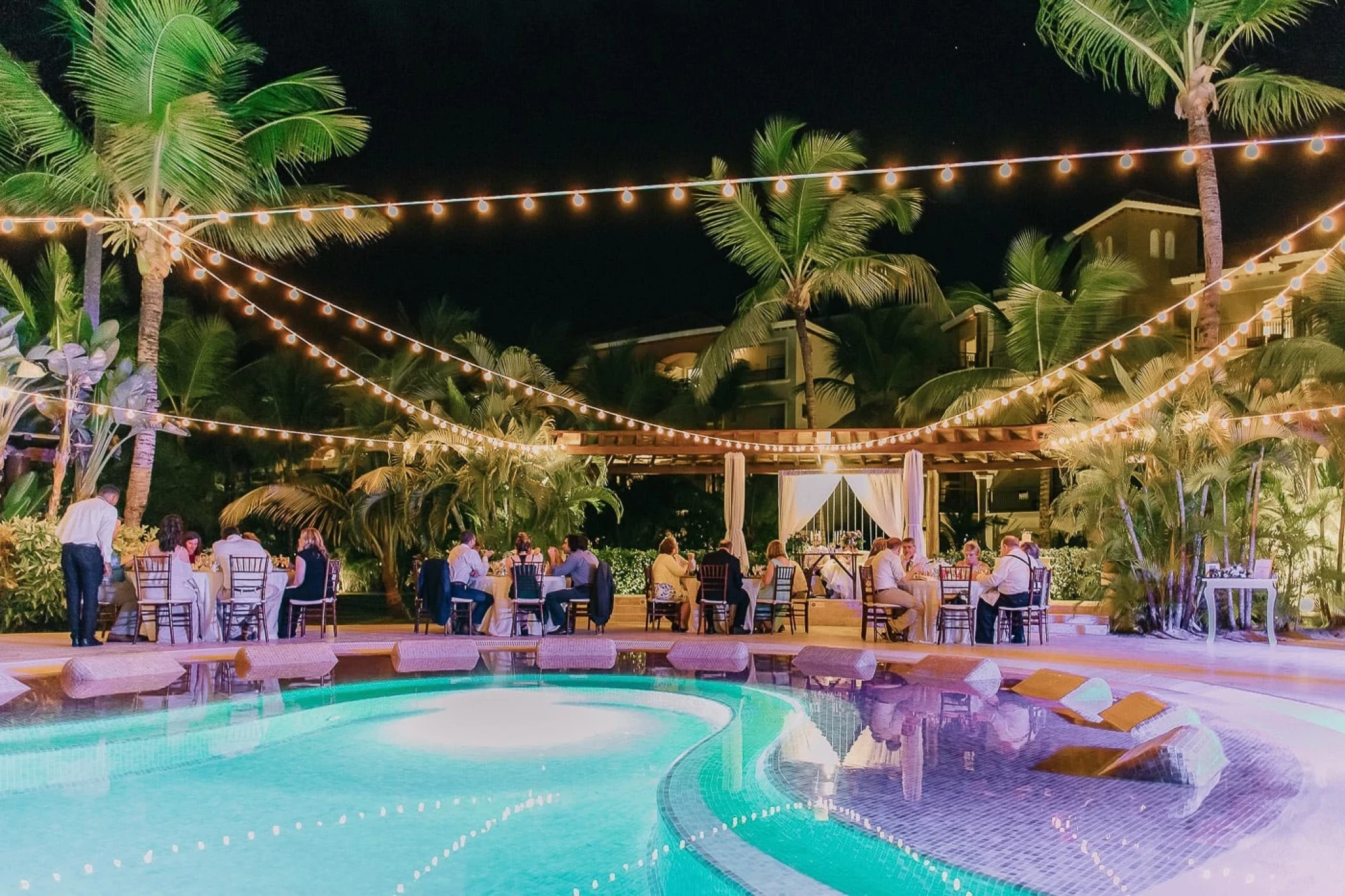 Dinner reception on the pool area at Secrets Royal Beach Punta Cana