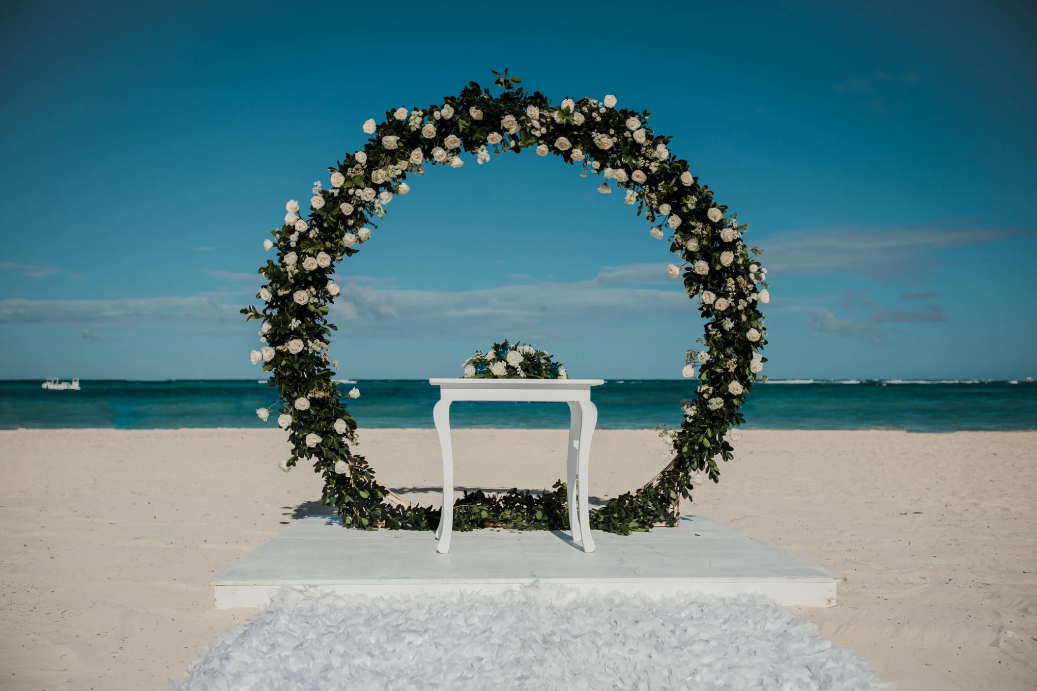 Ceremony decor on the beach at Secrets Royal Beach Punta Cana