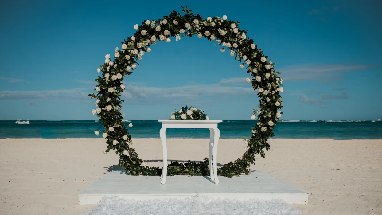 Ceremony decor on the beach at Secrets Royal Beach Punta Cana