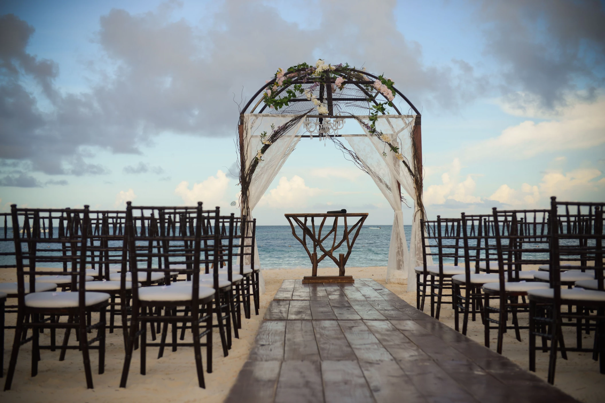 Ceremony decor on the beach at Secrets Royal Beach Punta Cana