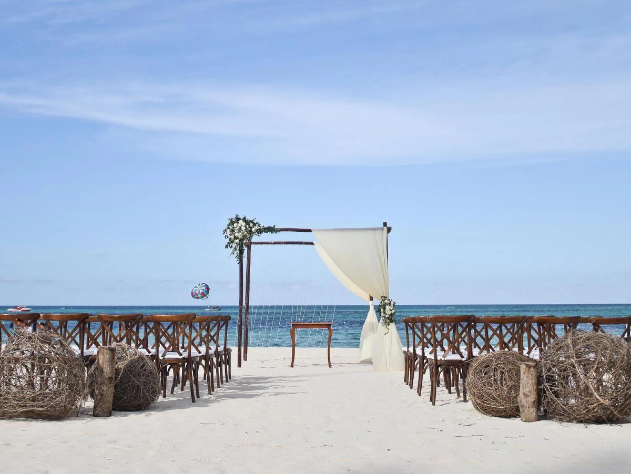 Ceremony decor on the beach at Secrets Royal Beach Punta Cana