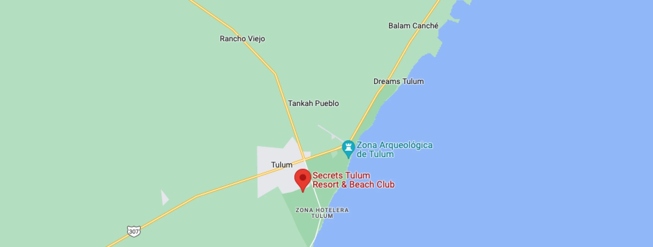 Google maps of Secrets Tulum Resort and beach Club