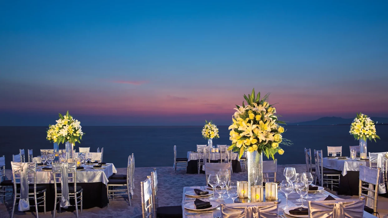 Dinner reception decor on the beach at Secrets Vallarta Bay Puerto Vallarta