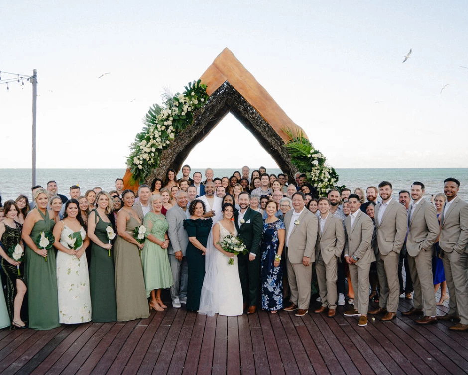 Drew and Alexis with their wedding guests