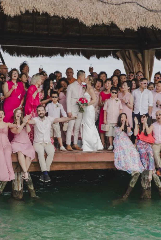 Kayla & Johnny with wedding guests