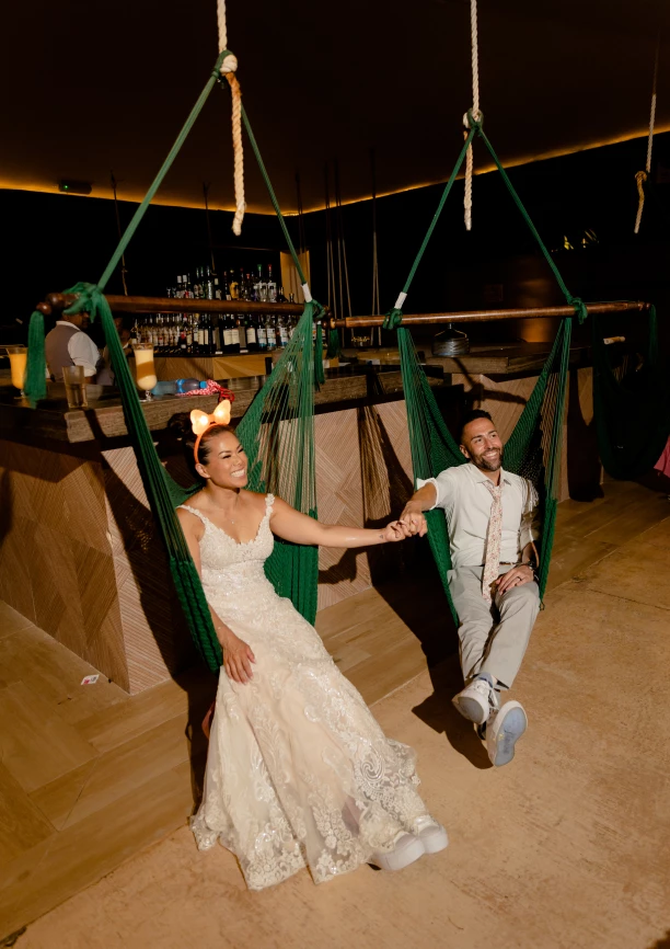 Melissa & Josh relaxing after their wedding celebrations