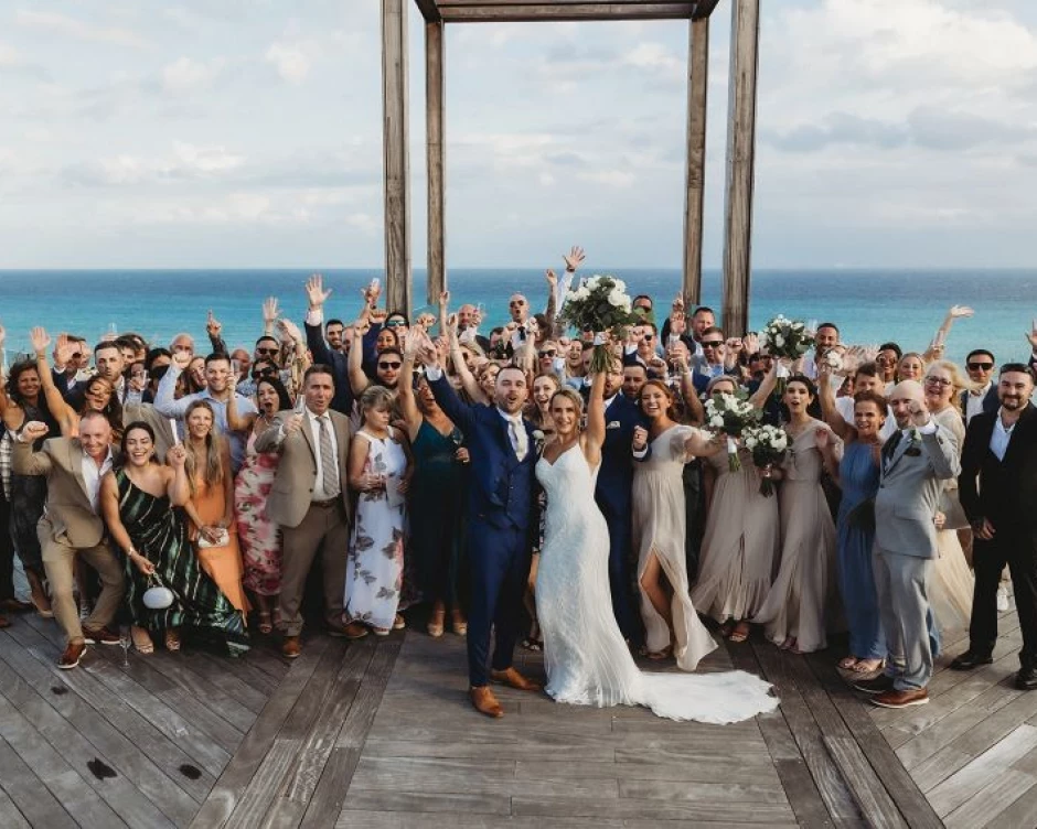 Samantha and William with their wedding guests