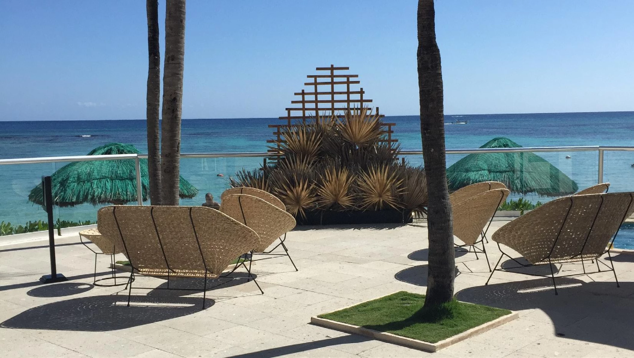 Ceremony decor on sharkys terrace wedding venue at Sunscape Akumal Beach Resort