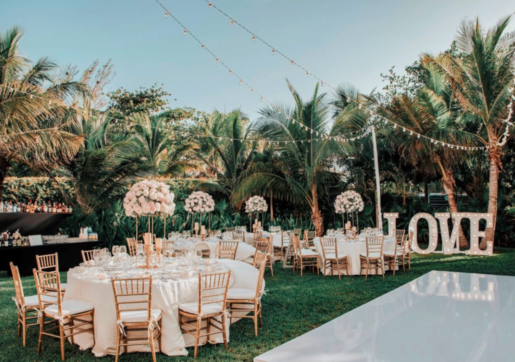 The Fives Beach Hotel & Residences garden wedding reception area