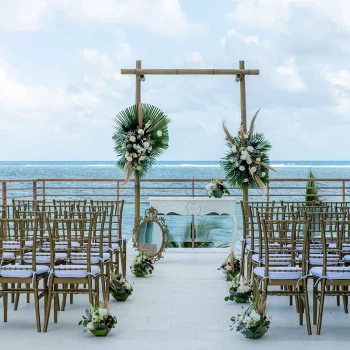 Ceremony decor on al mare terrace at the fives oceanfront puerto morelos