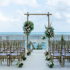 Ceremony decor on al mare terrace at the fives oceanfront puerto morelos