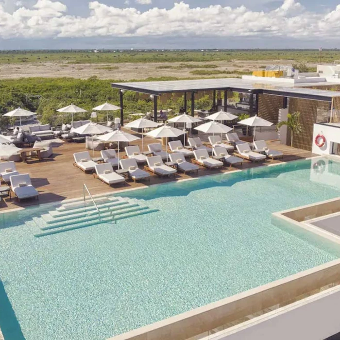 Aerial view of rooftop at The Fives Oceanfront Puerto Morelos