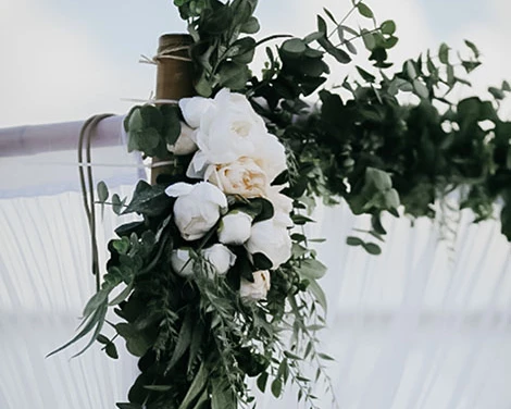 Flower decoration at wedding ceremony setup