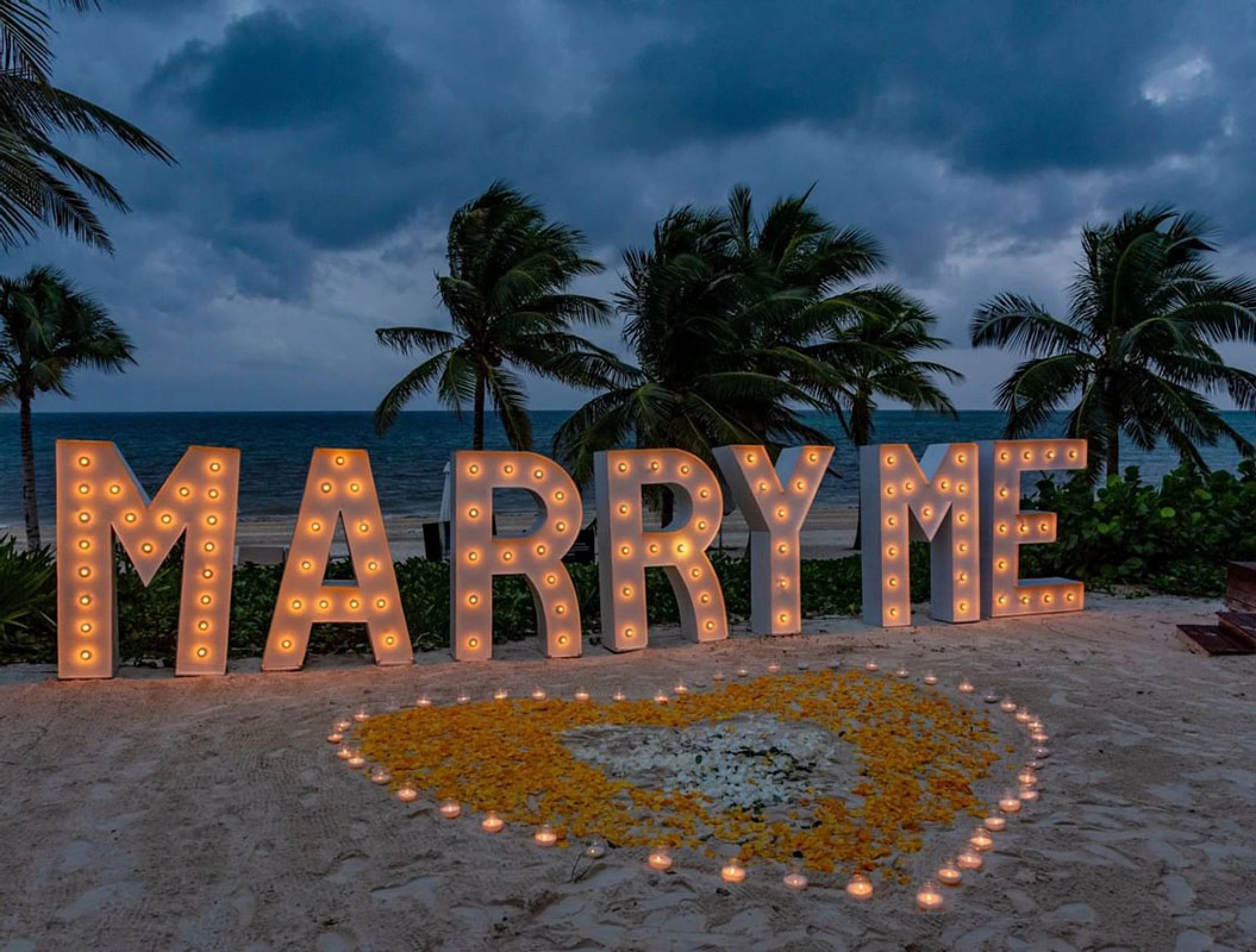 Marriage proposal setup in the Fire Pit Venue at Haven Riviera Cancun.