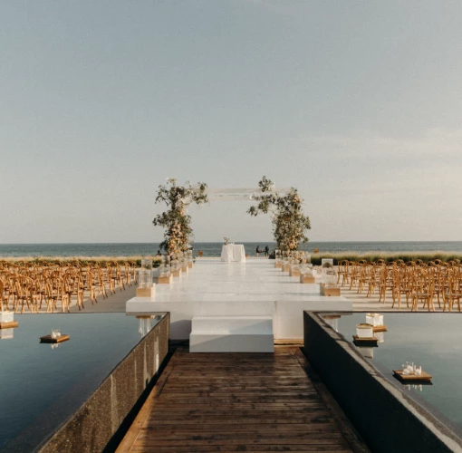 Weddign ceremony on beach deck at Viceroy Los Cabos