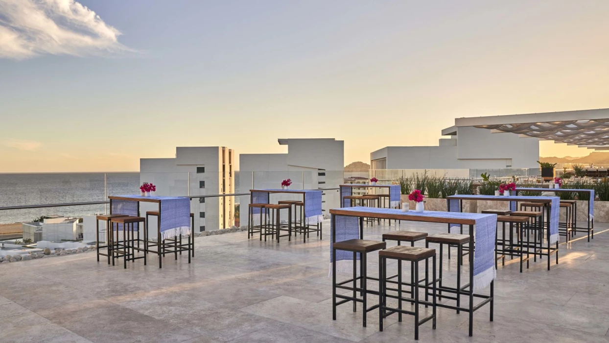 Cocktail party setup on cielomar rooftop at Viceroy Los Cabos