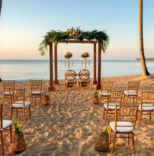 Ceremony decor on the beach at Viva Wyndham V Samaná