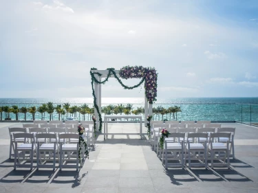 Ceremony decor on the terrace at Riu Palace Costa Mujeres