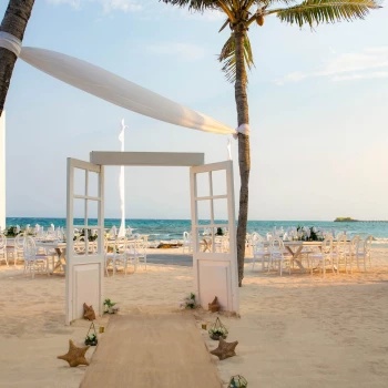 Beach wedding reception set up at Wyndham Alltra Playa del Carmen