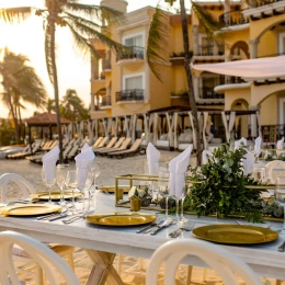 Wyndham Alltra Playa del Carmen Beach wedding reception at sunset