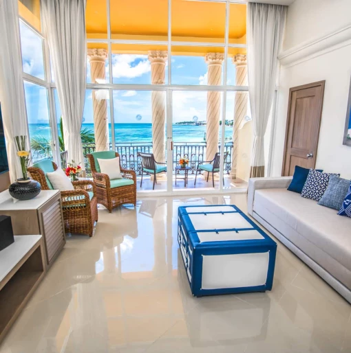 Oceanfront suite living room at Wyndham Alltra Playa del Carmen