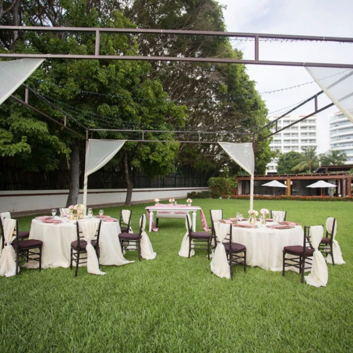 Wyndham Alltra Riviera Nayarit wedding Reception setup on the garden