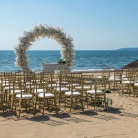 Wedding setup on the beach at Wyndham Alltra Riviera Nayarit.