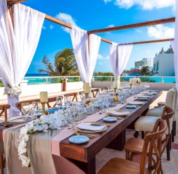 Dinner reception on Villas Terrace Oceanfront at Wyndham Alltra Cancun